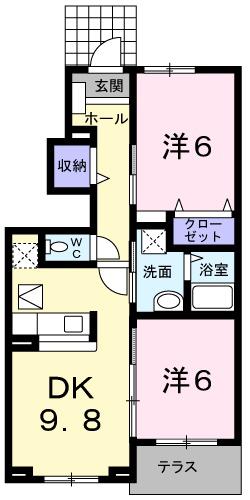 ノートルハウスII(2DK/1階)の間取り写真