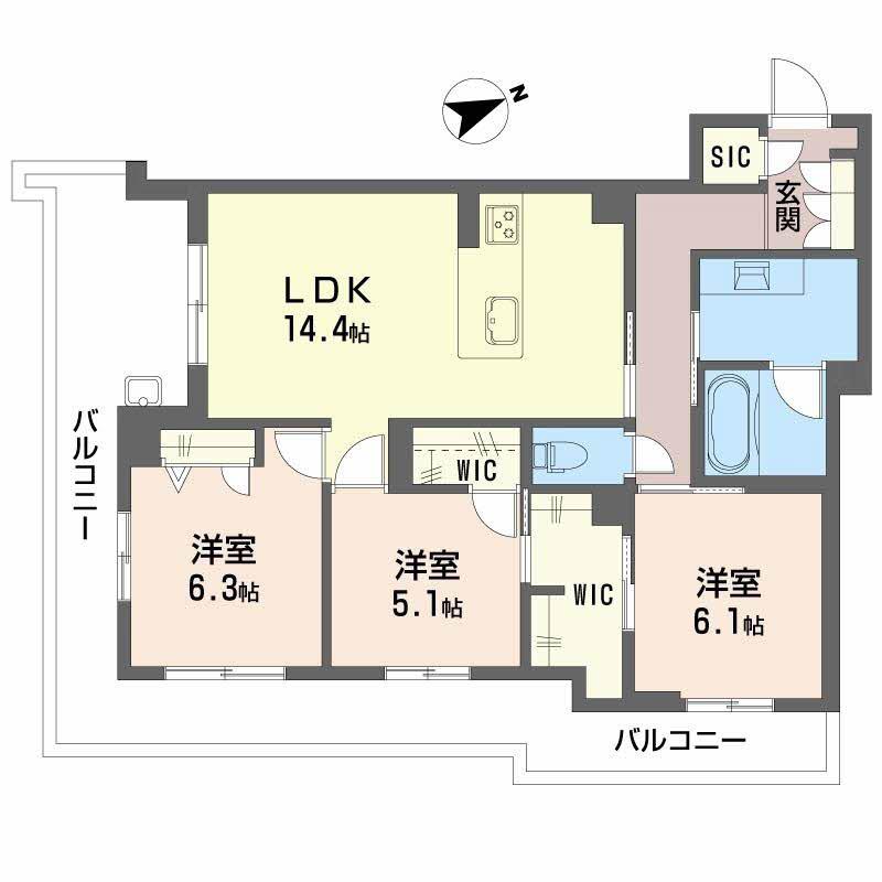 アルテーヌ浜寺元町(3LDK/3階)の間取り写真