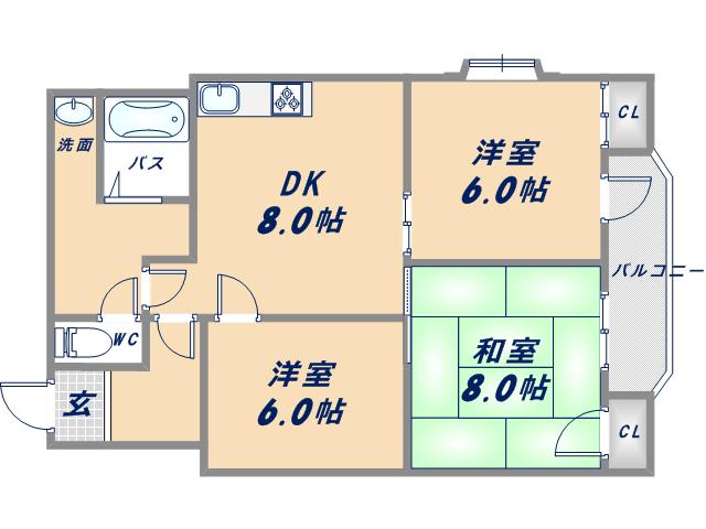 ゴッドフィールドII(3LDK/1階)の間取り写真