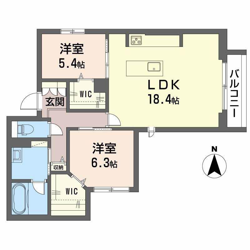 丸正・シャーメゾン京町(2LDK/2階)の間取り写真