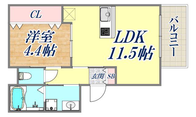 エスポワール杭瀬(1LDK/2階)の間取り写真