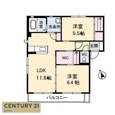シャーメゾン山王田E(2LDK/2階)の間取り写真