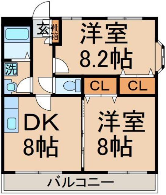 リバーヒルズ(2DK/2階)の間取り写真