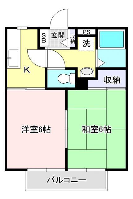 ジュネス結城 C棟(2K/2階)の間取り写真