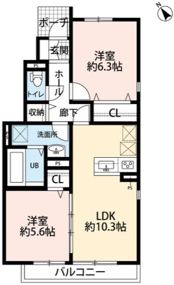 セレーノ(2LDK/1階)の間取り写真