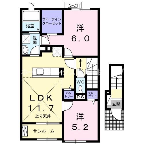 エスペランサA(2LDK/2階)の間取り写真