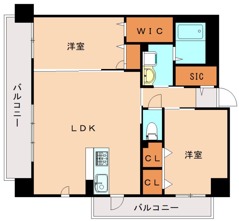 モンフェリオ西都(2LDK/1階)の間取り写真