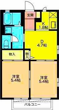 サンモール柿田川B(2DK/1階)の間取り写真