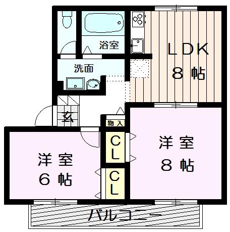 サンヴィレッジB棟(2LDK/1階)の間取り写真