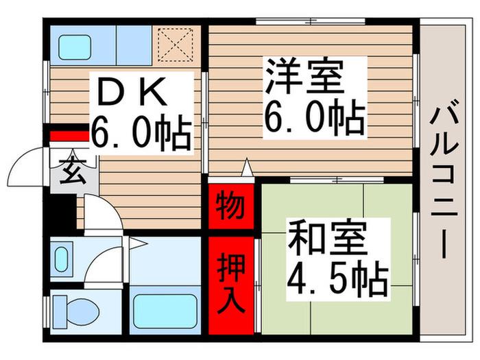 エクセルB棟(2DK/2階)の間取り写真