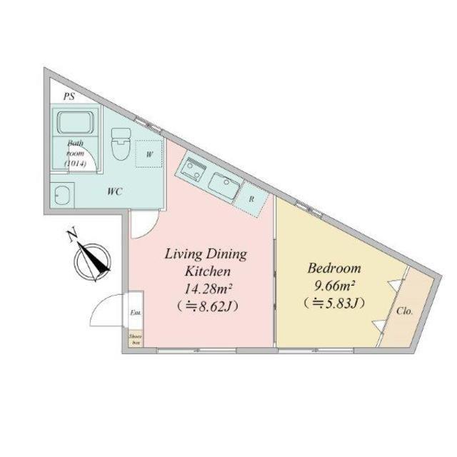 LIVEFLAT市ヶ谷(1LDK/2階)の間取り写真