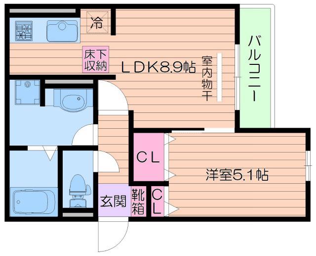 モメント ブリーシュフル(1LDK/2階)の間取り写真