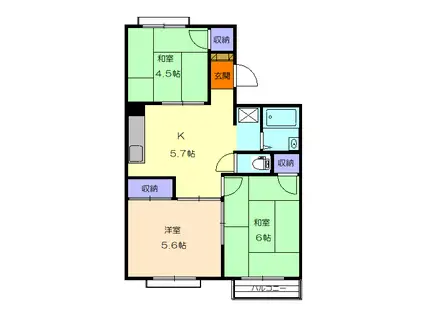 第一堂坂ハイツ(3K/3階)の間取り写真