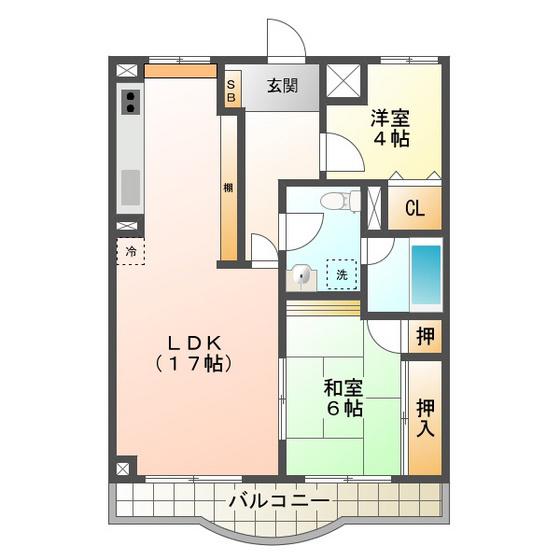 シャトーカワイ(2LDK/4階)の間取り写真