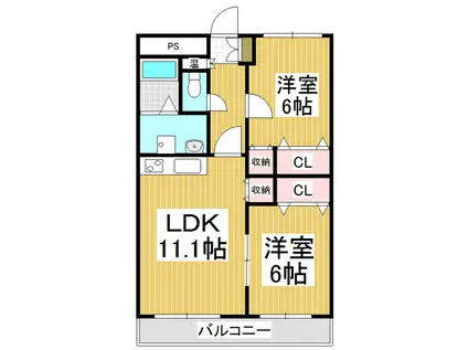 井下マンション(2LDK/3階)の間取り写真
