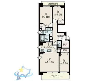 ル・コルヌイエ山鼻(3LDK/3階)の間取り写真