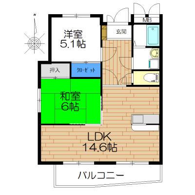 ドリームA(2LDK/3階)の間取り写真