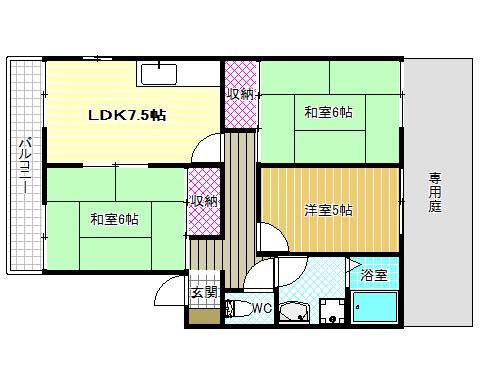 グローリーハイツA棟(3DK/1階)の間取り写真