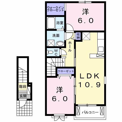 コンフォート アシロI(2LDK/2階)の間取り写真