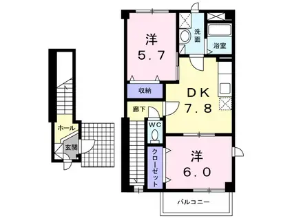 グランドステージしなのA(2DK/2階)の間取り写真