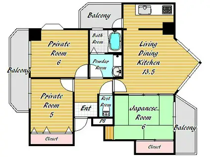 ル・パレ須磨(3LDK/5階)の間取り写真