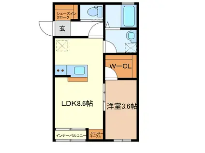 GLOAM(1LDK/2階)の間取り写真