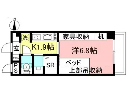 サウスフィールド(1K/3階)の間取り写真