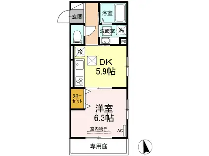 LUNGO LA FERROVIA.307 ルンゴラフェロヴィーア3(1DK/1階)の間取り写真