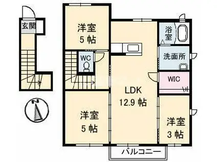 ディライフルA棟(3LDK/2階)の間取り写真