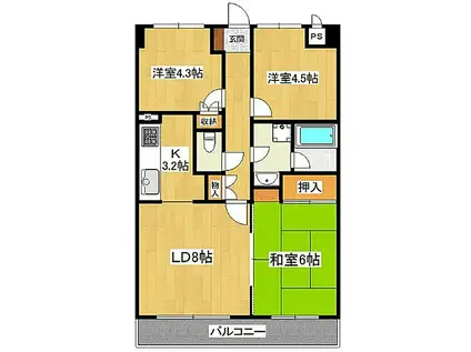 ラヴィータ桑野(3LDK/1階)の間取り写真