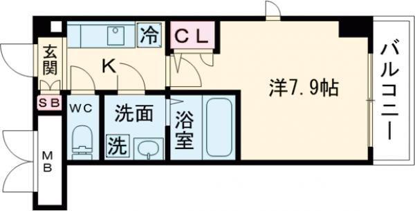 エスリード三宮旭通(1K/2階)の間取り写真