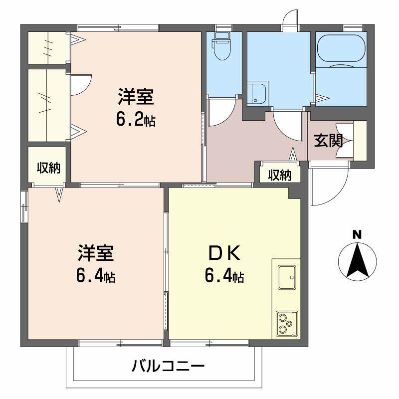 メゾン ドゥ ジュワ エスト(2DK/1階)の間取り写真