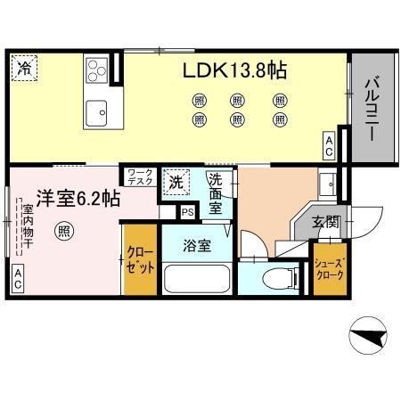 プランドゥブレ西新(1LDK/2階)の間取り写真