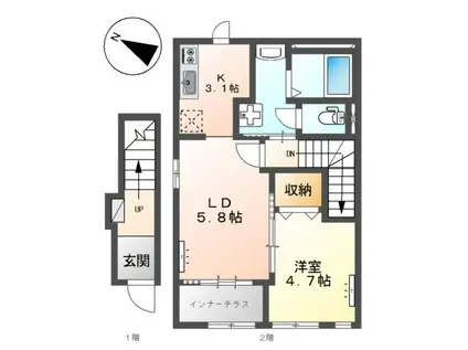 ティンブレ(1LDK/2階)の間取り写真