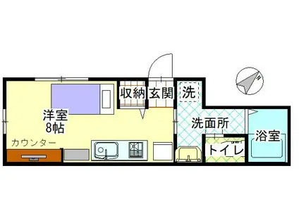 Dフロンティア若宮 B棟(ワンルーム/1階)の間取り写真