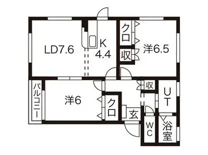 パークサイドクオーレI(2LDK/2階)の間取り写真