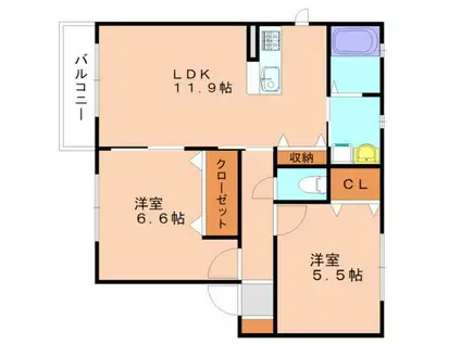 山茶花SUE A棟(2LDK/1階)の間取り写真