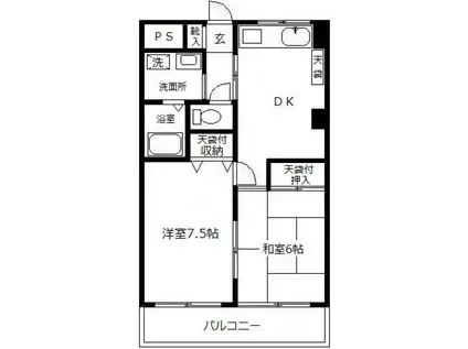 もみの木ハイツ(2DK/5階)の間取り写真