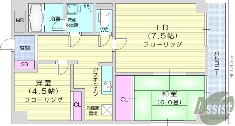クオーレ白鳥(2LDK/3階)の間取り写真