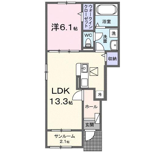 ソーレ I(1LDK/1階)の間取り写真