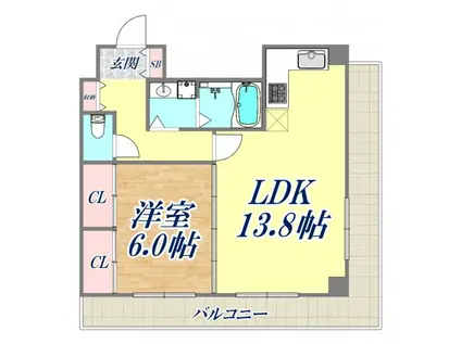 ブルームライフ兵庫(1LDK/12階)の間取り写真