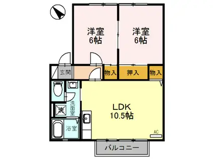 ウィンディアおだA(2LDK/1階)の間取り写真