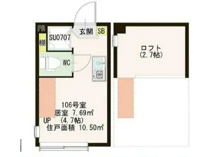 ハーモニーテラスハルカ(ワンルーム/1階)の間取り写真