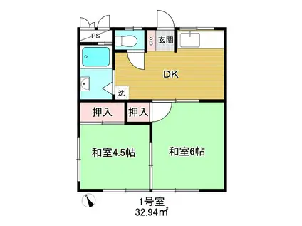 パレーシャル田園(2DK/1階)の間取り写真