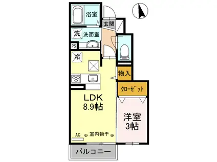 パークサイド向中野(1LDK/1階)の間取り写真
