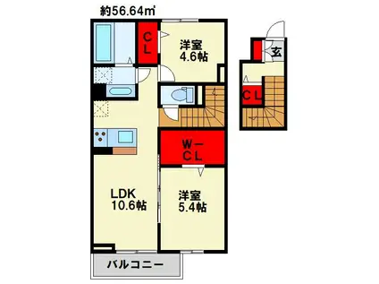 EXCELLENT街角六番街(2LDK/2階)の間取り写真