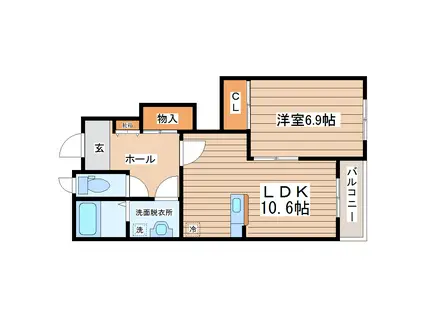 ディアコート美田園I(1LDK/1階)の間取り写真