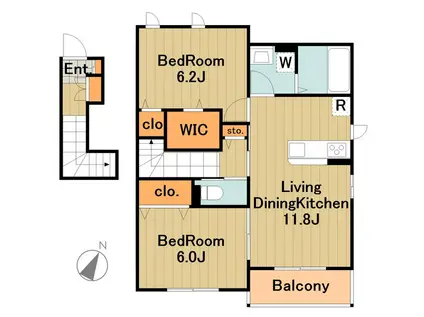 エスポワールあさみぞ1(2LDK/2階)の間取り写真