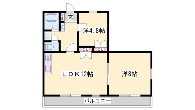 コンパスローズ白浜(2LDK/3階)の間取り写真