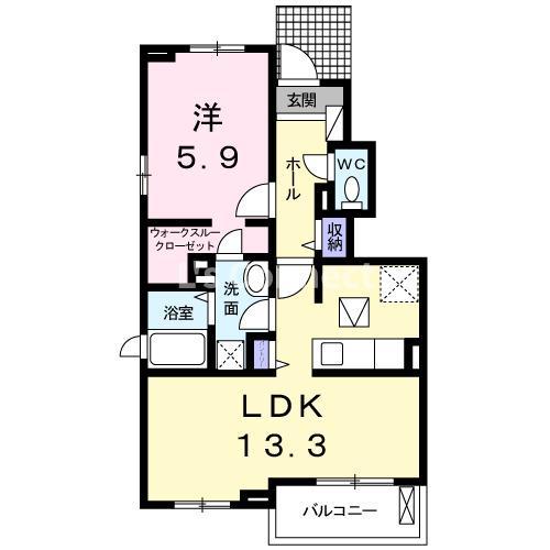 カーサピアッツァII(1LDK/1階)の間取り写真